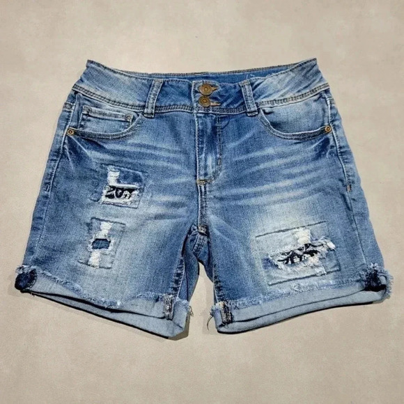 Mudd Other - Mudd Denim Jean Shorts Youth Girls 14 Blue Cuffed Distressed Adjadtsble Waist